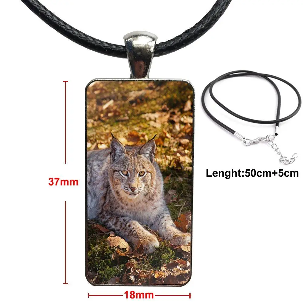 

For Men Women Gift Fashion Glass Cabochon Pendant Necklace With Women Steel Plated Statement Jewelry Wild Bobcats Animal