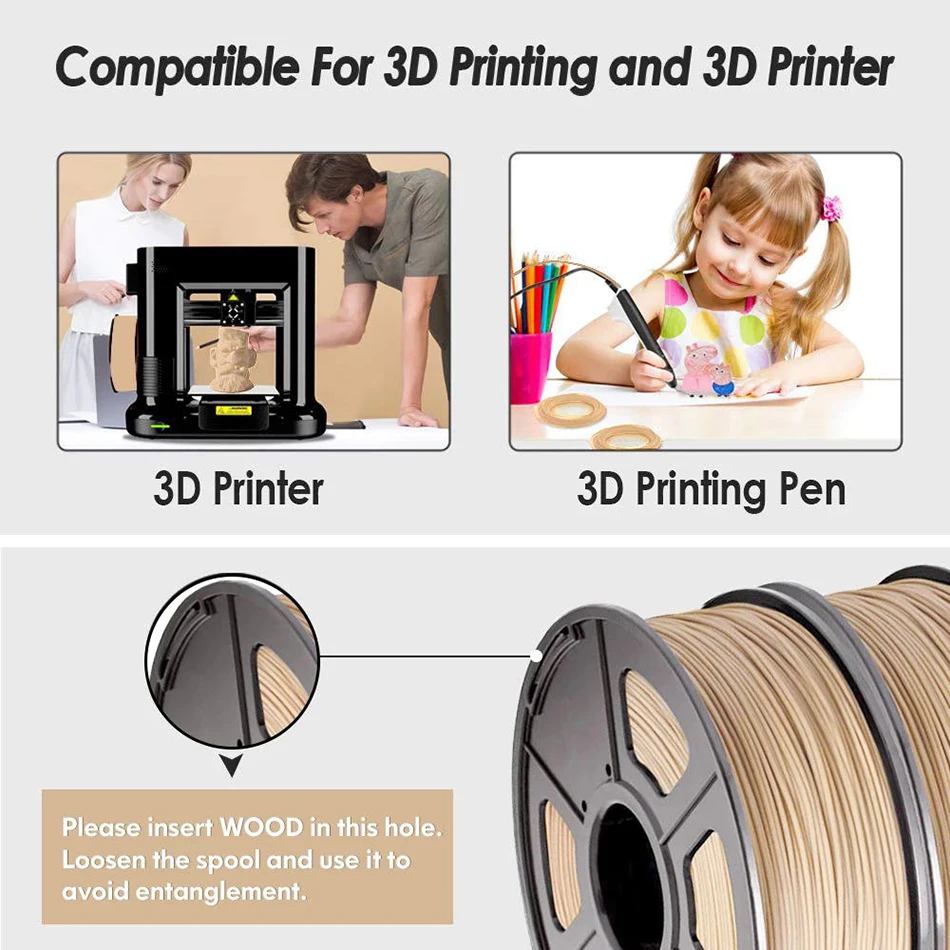 Нить для 3D принтера из древесного волокна 1 кг с катушкой 75 мм 100% эффект древесины