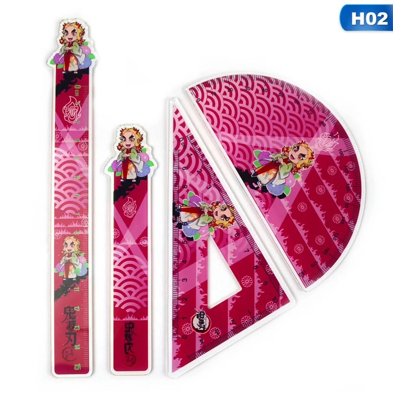 

4Pcs/Set Anime Demon Slayer: Kimetsu No Yaiba Cosplay Ruler Set Measuring Scale Students Cartoon Measure Ruler School Supplies