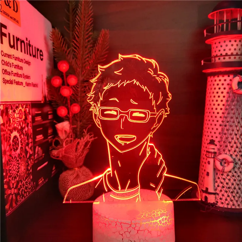 Haikyuu Kei Tsukishima светодиодный ночсветильник цветной аниме 3D иллюзия Лампа для
