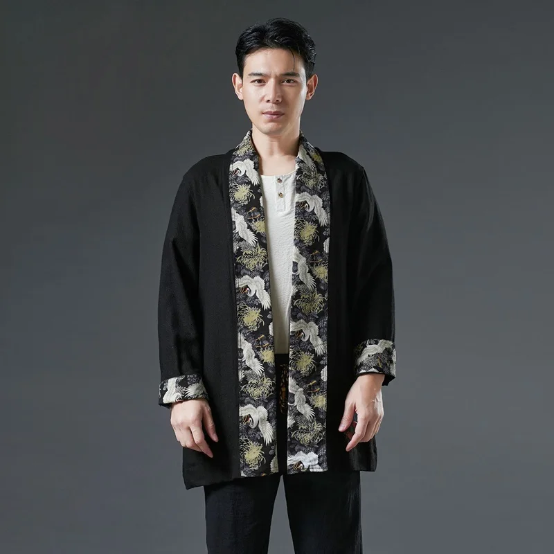 Традиционная китайская одежда для мужчин черная льняная рубашка мужская кунг-фу