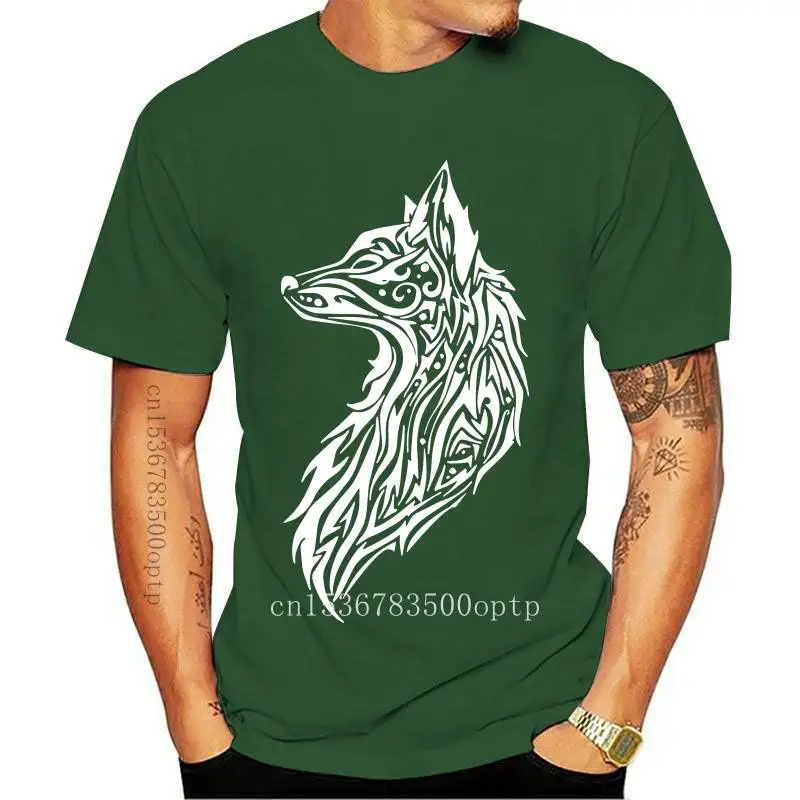 

New Death Skull Tees Indian Tribal Fox Mens T Shirts Cool Design Fashion Autumn Tops Tees Round Collar Pure Cotton
