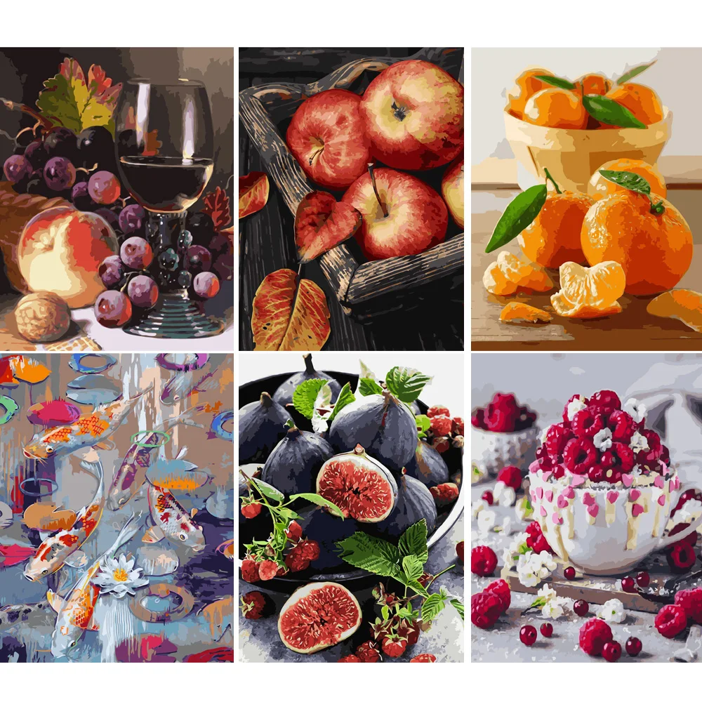 

VA-2458 DIY Fruit Painting By Numbers Framed Kit Oil Coloring By Numbers Kitchen Wall Art Picture Acrylic Paintings On Canvas
