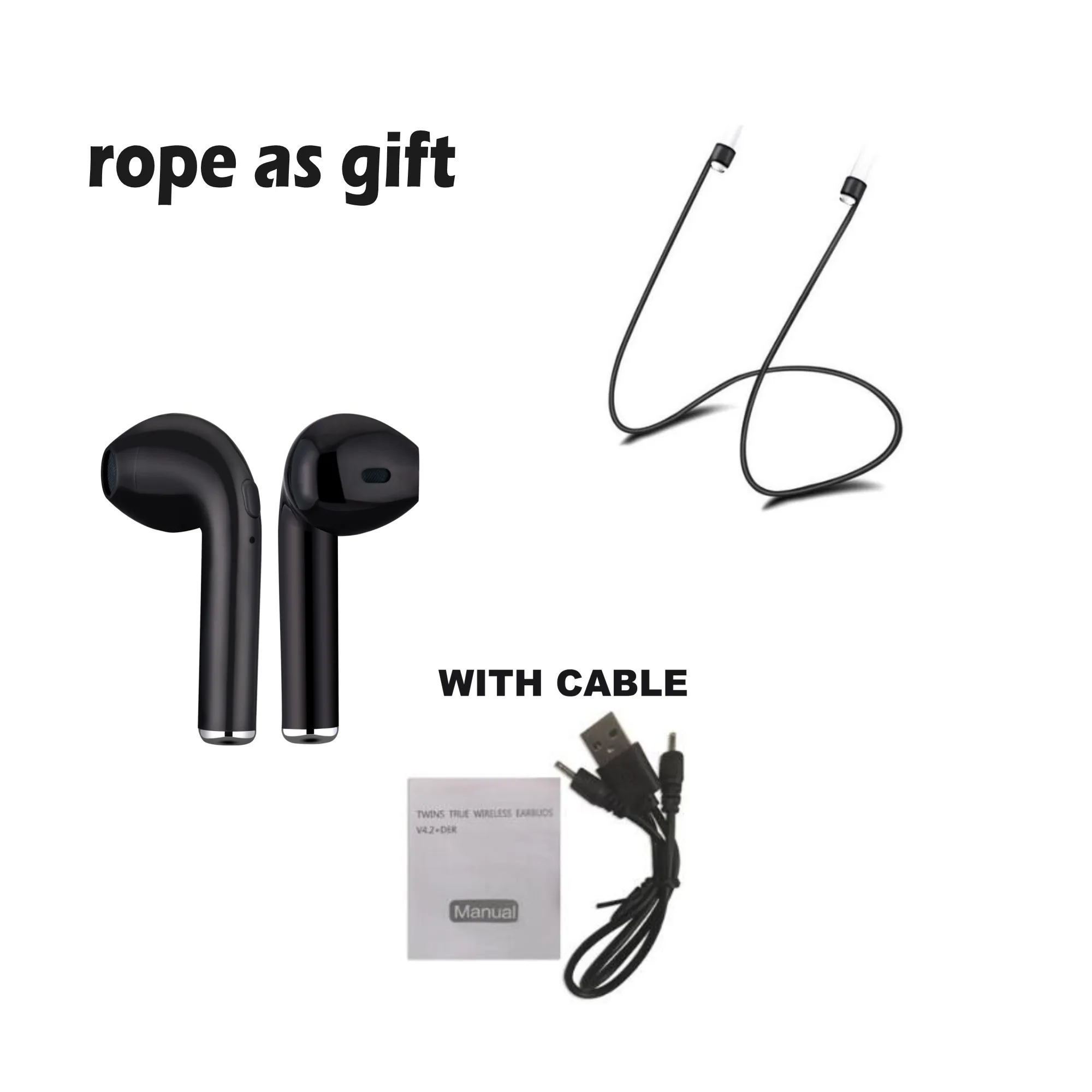 2Black with Cable VSDTK I7 i7s tws беспроводные Bluetooth наушники с микрофоном с кабели для iPhone 6 7 8 X Xs XR xiaomi все смартфоны - Цвет: 2Black with Cable
