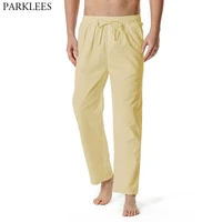 2021 new mens cotton linen pants elastic drawstring waist lounge pants men casual lightweight yoga beach summer trousers khaki