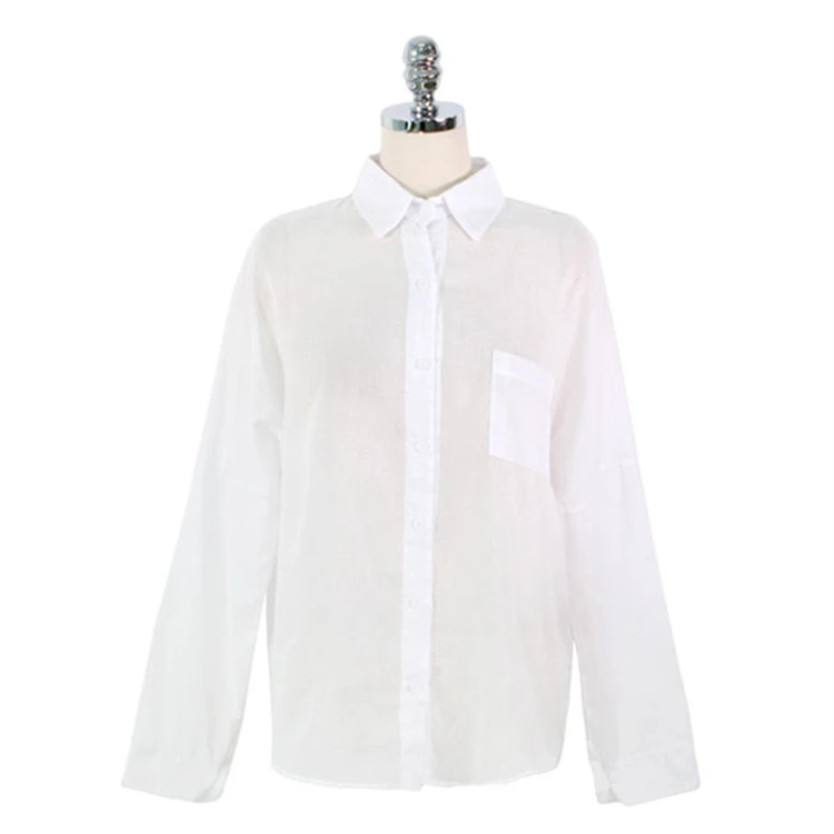 Блузка женская однобортная с карманами Повседневная модная свободная