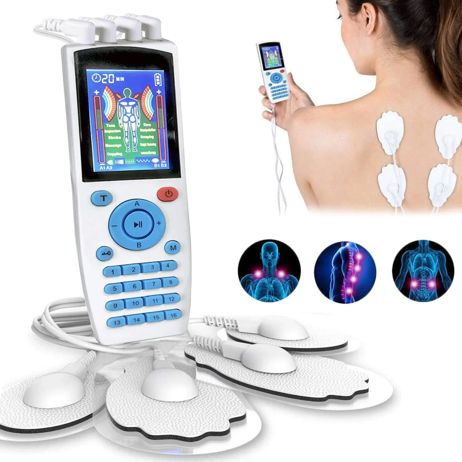 

16 Modes EMS Eletric Compex Muscle Stimulator Electrodes Pulse Physiotherapy TENS Machine 4Channel Massageador Body Pads Therapy