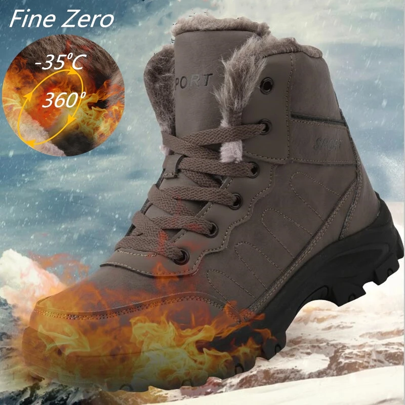 Мужские зимние ботинки с высоким берцем кожаные повседневные ботильоны мехом