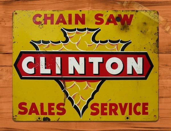 

Tin Sign Clinton Chain Saw Sales and Service Vintage Rustic Wall Decor