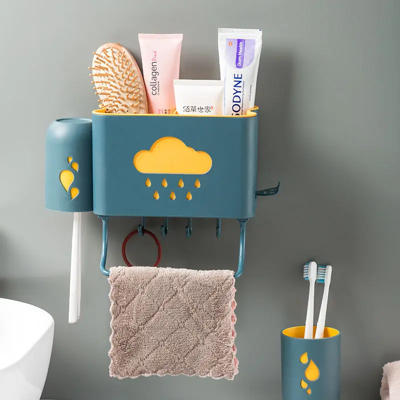 

Toothbrush Rack Tooth Cup Gargle Wall-Mounted Bathroom Punch-Free Wall-Mounted Suction Wall Tooth-Cleaners Tooth-Brushing Set