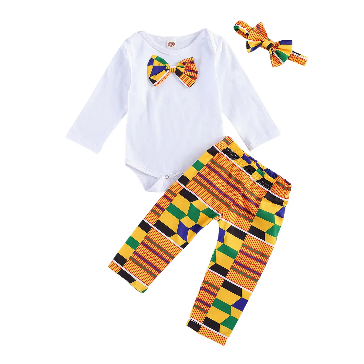 Комбинезон с длинным рукавом круглым вырезом и бантом брюки принтом повязка на