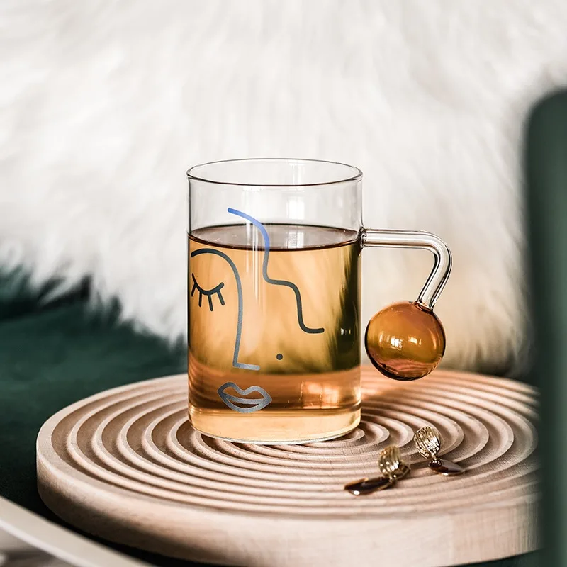 Стеклянная чашка в скандинавском стиле с человеческим лицом бутылка для воды