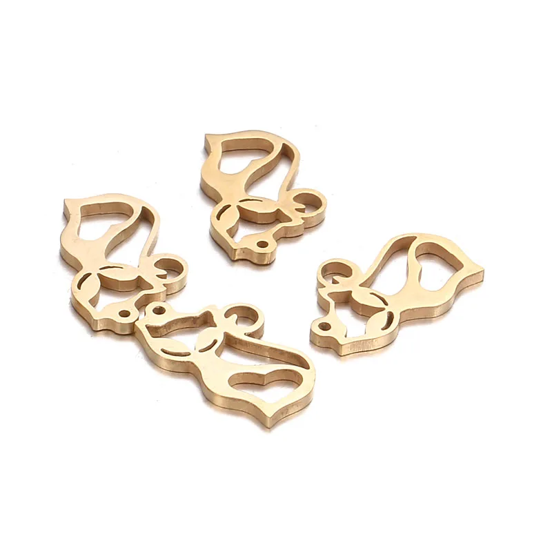 5 шт./лот нержавеющая сталь полые сердца лисицы подвески в виде животных подходят