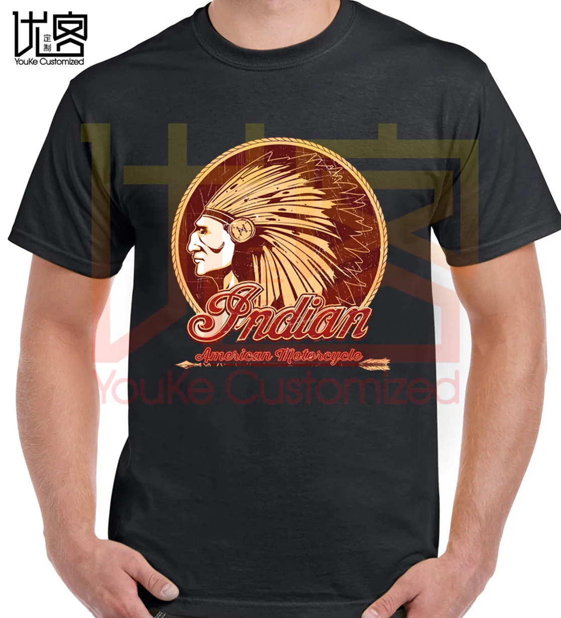 Мужская футболка в индийском и американском байкерском стиле с короткими