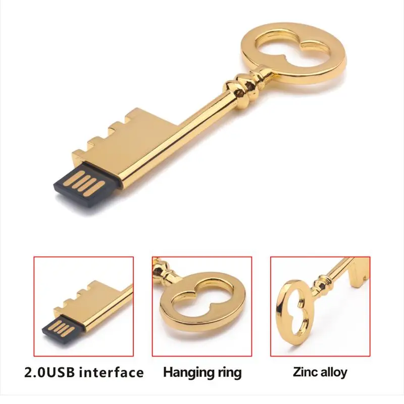 Миниатюрный металлический золотой ключ USB флеш накопитель флешка U диск|USB