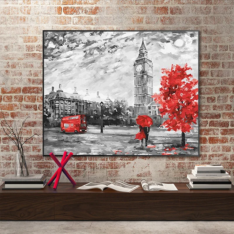 Красная пара зонтиков любовь город пейзаж Картина по номерам абстрактные