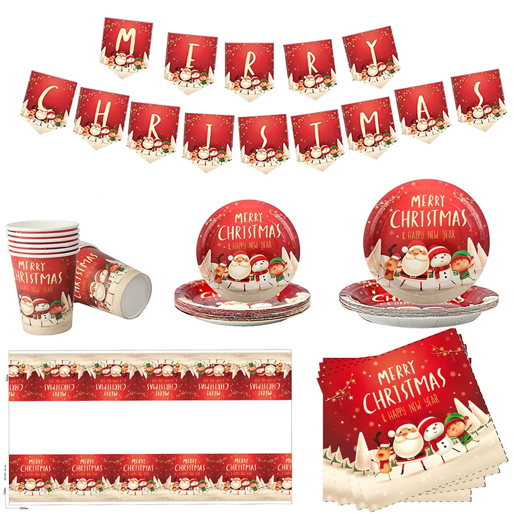 

Merry Christmas XMAS Santa Claus Theme Party Decoration Merry Christmas Banner Tableware Paper Cup Plate Napkins Kids