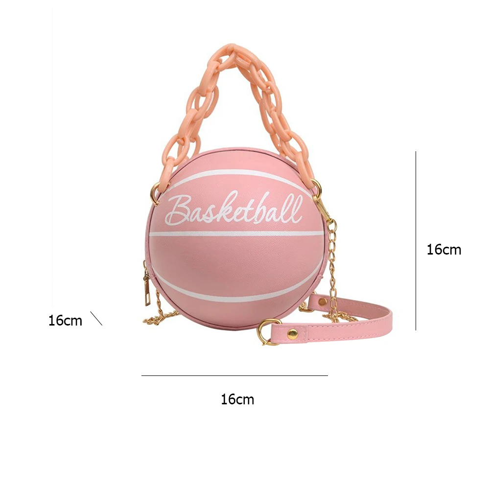 

Personality women pu leather basketball bag 2020 new ball purses for teenagers circular shoulder bags female crossbody chain bag