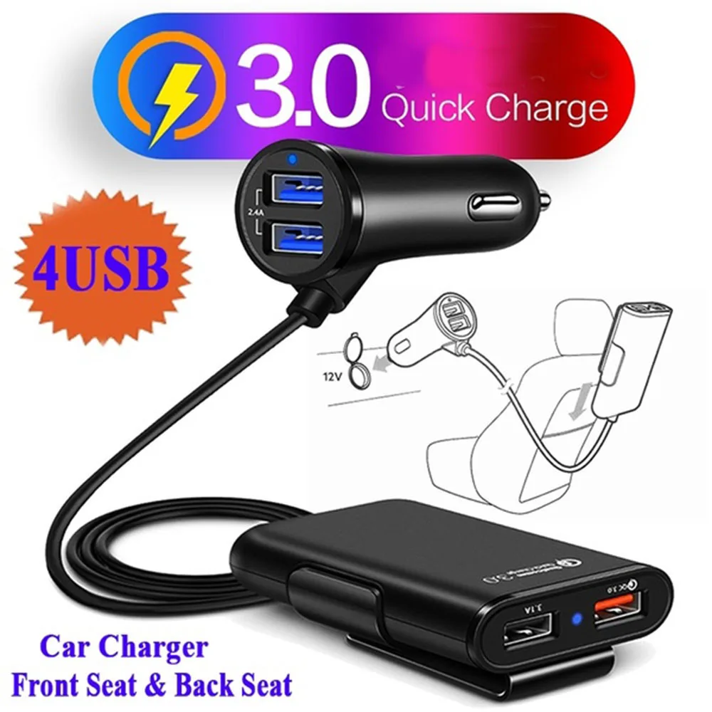 DigRepair Универсальный 4 порта USB Автомобильное зарядное устройство переднее сиденье на заднем сиденье QC3.0 адаптер для быстрой зарядки для автомобильного зарядного устройства USB быстрое зарядное устройство