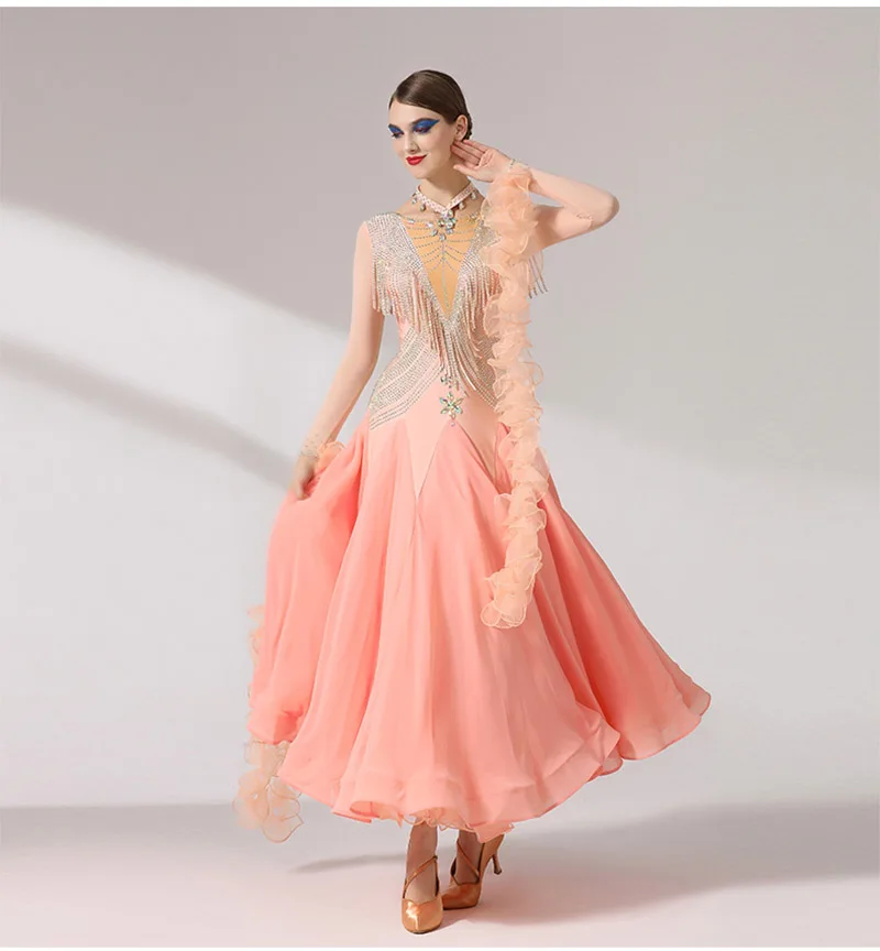 Черное стандартное платье для бальных танцев женское высокого качества сцены