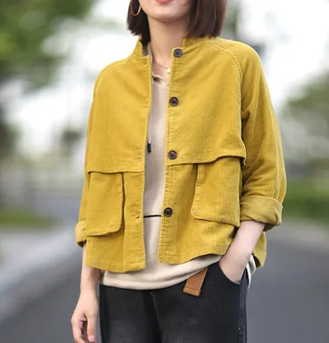 Autumn jackets Women Retro Loose Corduroy Casual Coat 2019 New Female Cardigan Long-sleeved pocket Mori girl Tops | Женская одежда