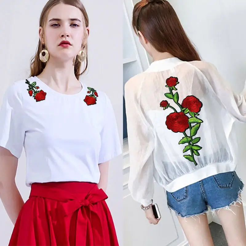 Новое поступление Роза красная роза вышитая нашивка-аппликация железа