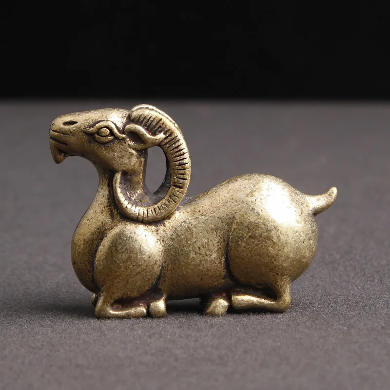 

Antique Brass Goat Home Desktop Decoration Pure Copper Kneeling Sheep Miniatures Figurines For Office Pen Holder Crafts Gifts