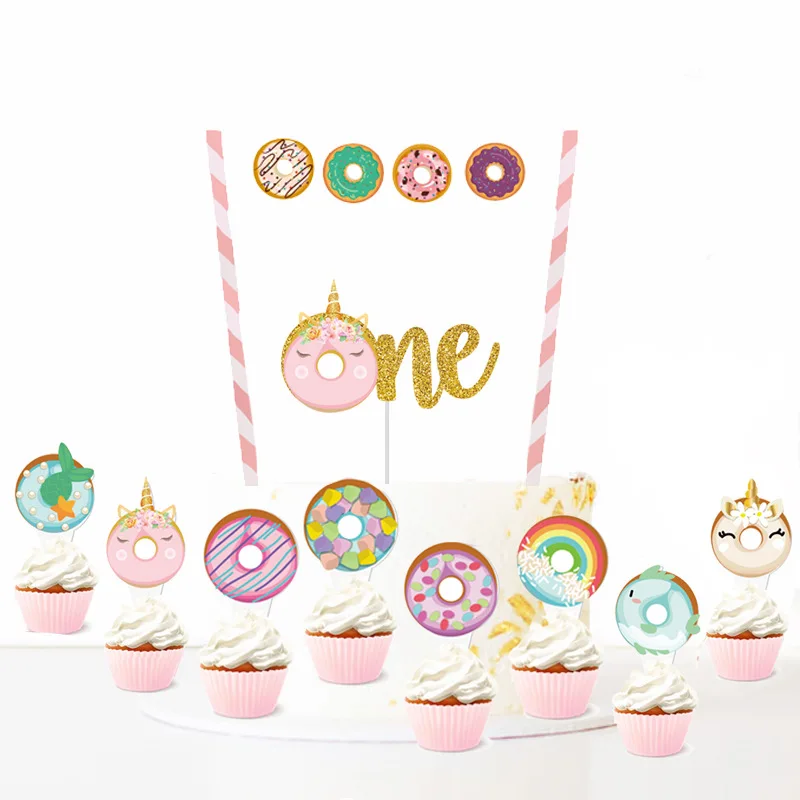 Пончик для выращивания торта декор в виде единорога баннер детской вечеринки