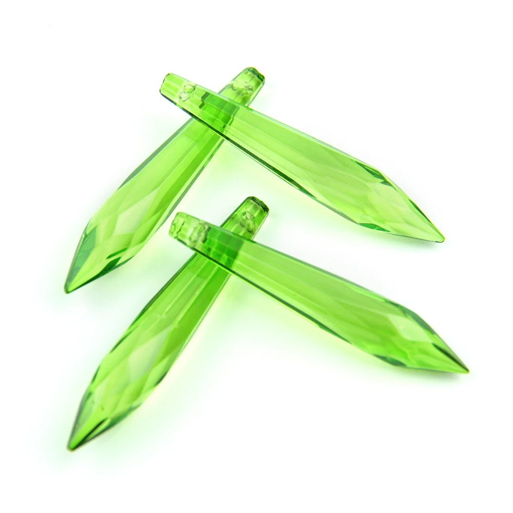 

38mm/63mm/76mm Lt.green K9 Crystal Chandelier Pendants Prisms Cut&Faceted Glass U-Icicle Drops For Cake Topper Decoration