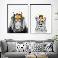 animals black and white lion queen with crown poster and prints wall art canvas painting picture for living room home decoration