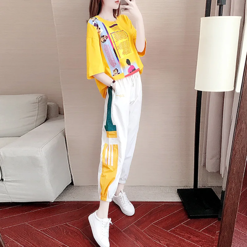 

Fujian Good Goods 95 Cotton Leisure Sports Suit Summer Women's 2021 New Fashionable Stylish Slimming Trousers Two-Piece Set