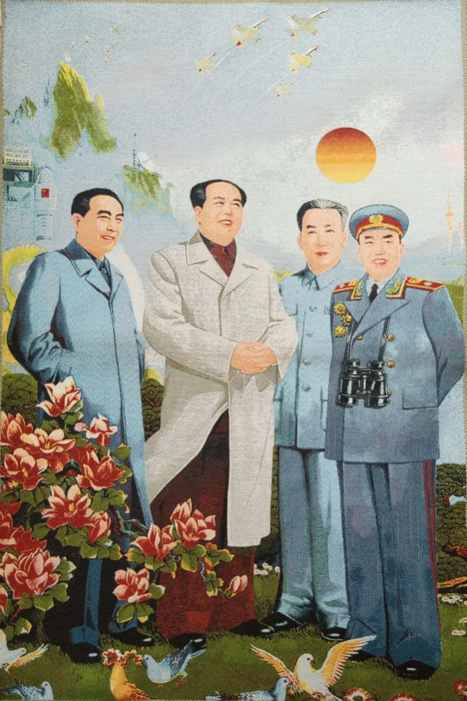 

36" China Embroidered Cloth Silk Chairman Mao Zhu De Liu Shaoqi Zhou Enlai Mural Home Decor Painting Wrcx163