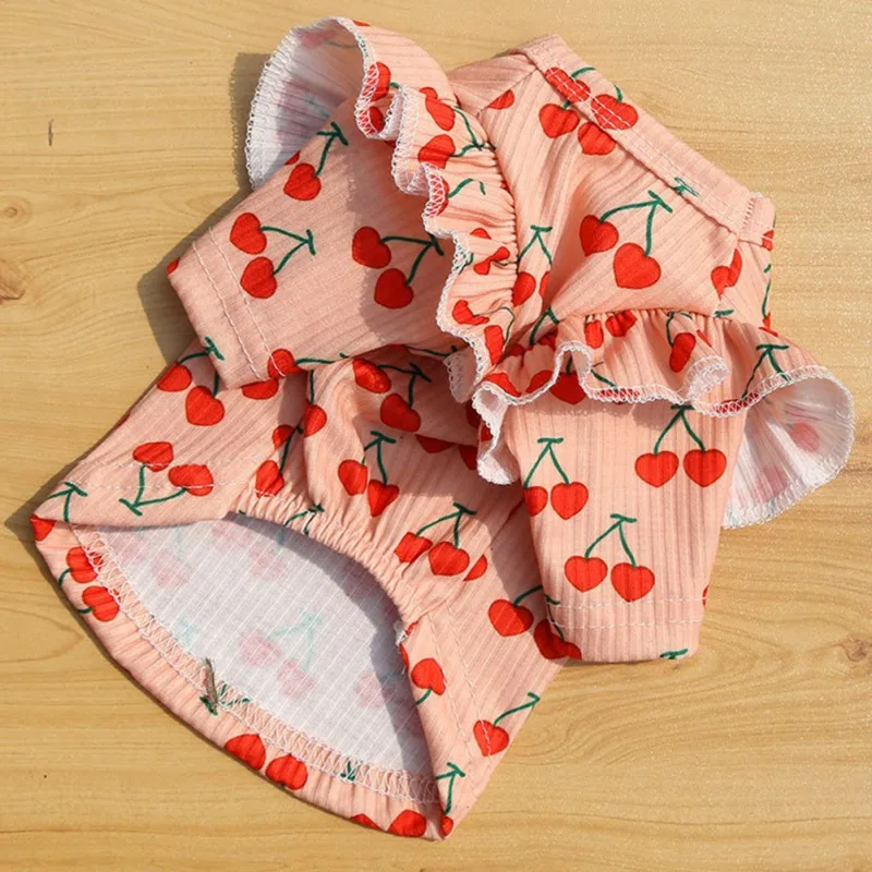 

5 Sizes Summer Dog Clothes Pet T-shirt Clothes with Cherry Pattern Soft Pet Puppy Dog Bottoming Shirt Clothing Pet Outfits