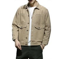 mens retro khaki denim jacket casual loose multi pocket korean style denim jacket autumnwinter coat plus size 5xl 6xl 7xl