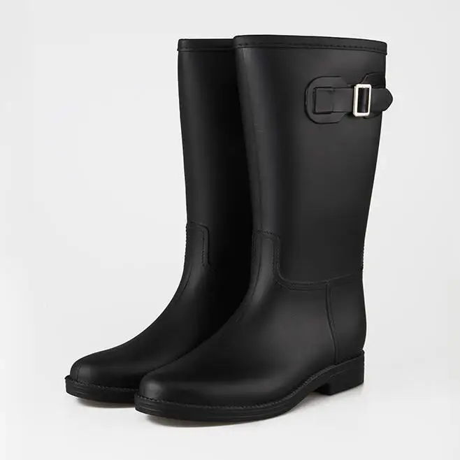 

Rouroliu Square Heel Buckle Rainboots Non-Slip Waterproof Water Shoes Woman Wellies Mid-Calf Women Rain Boots RT294