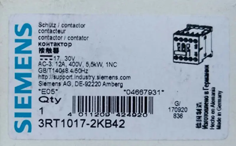 ** 1 шт. новый SIEMENS 3RT1017 2KB42 12A Бесплатная доставка|Автоматизация зданий| |