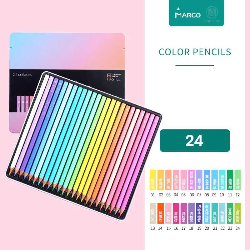 

Марко 24 цвета s карандаши пастельный цвет квадратной формы цветные карандаши для рисования набор карандашей для школьников подарки для дет...