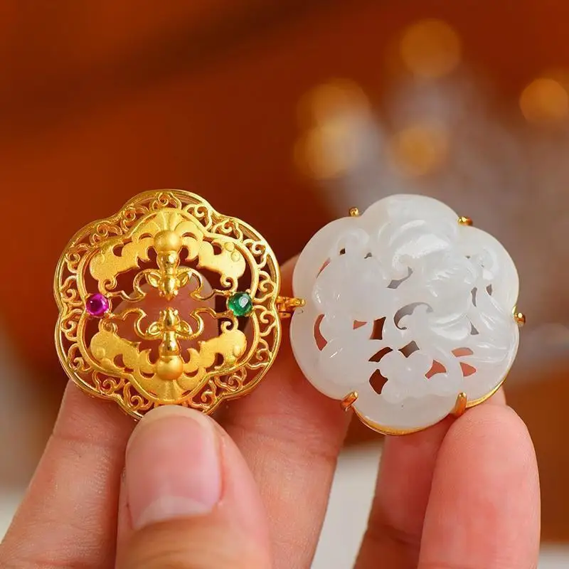 

Ancient S925 Sterling Silver Craft Natural Hetian White Jade Exquisite Perfume Bag Pendant Sterling Silver Gold Plated Bat