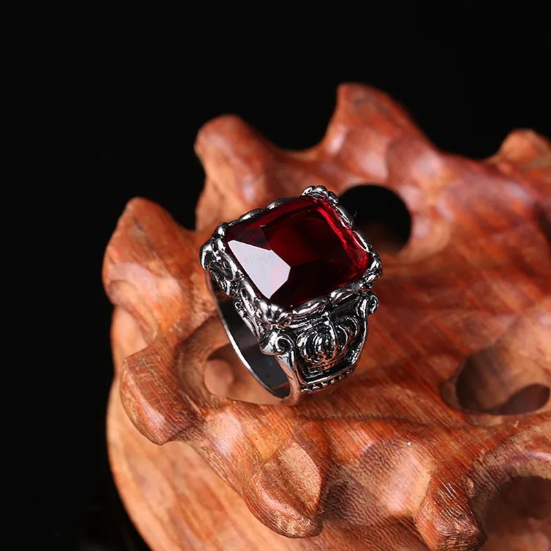 Инкрустированный Красный Циркон черный циркон квадратное кольцо мужская мода