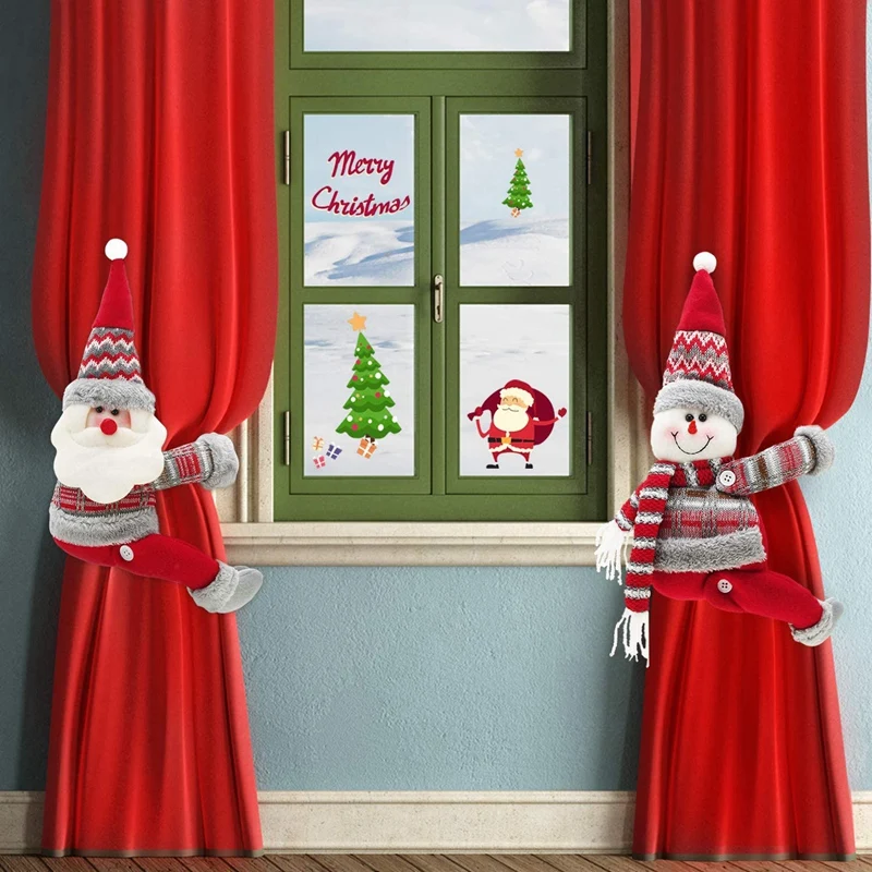 

2 Pieces Christmas Curtain Buckle Christmas Window Decorations Curtain Tieback Curtain Hook (Santa Claus and Snowman)