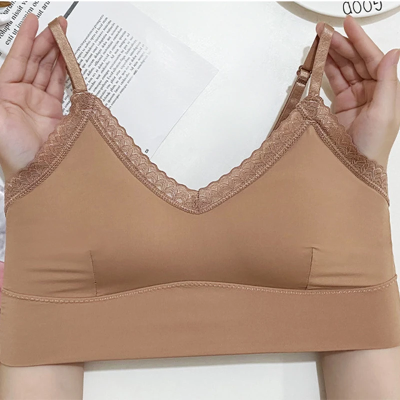 

ATHVOTAR Lace Women's Tube Top Silk Breathable Bralette Sexy Padded Wireless Bra Adjusted One-Piece Tank Top Solid Lingerie