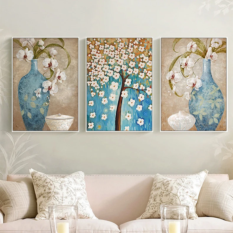 

European Style Vase Flower Canvas Painting Wealth Peace Blessings Posters Bedroom Study Studio Room Wall Art Pictures Decoration
