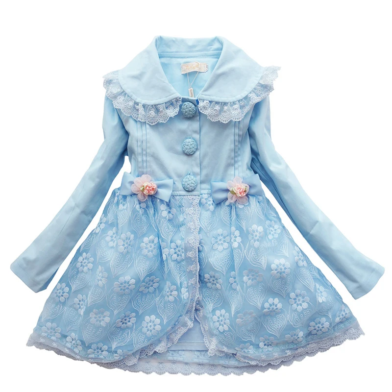 Пальто детское весенне-осеннее с длинным рукавом и цветочным кружевом на возраст