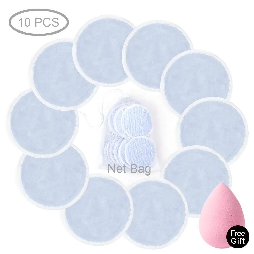 10pcs Blue with bag 4/8/10/16 шт средство для снятия макияжа с моющиеся Ватные диски многоразовый уход за кожей лица салфетки из микрофибры средство для снятия макияжа с тремя слоями из мягкой натуральной бамбук - Цвет: 10pcs Blue with bag