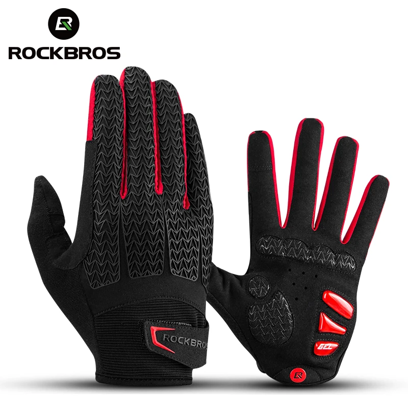 

ROCKBROS Autumn Winter Cycling Gloves Touch Screen Windproof Gloves MTB Bicycle GEL Pad Shockproof Full Finger Mittens Gloves