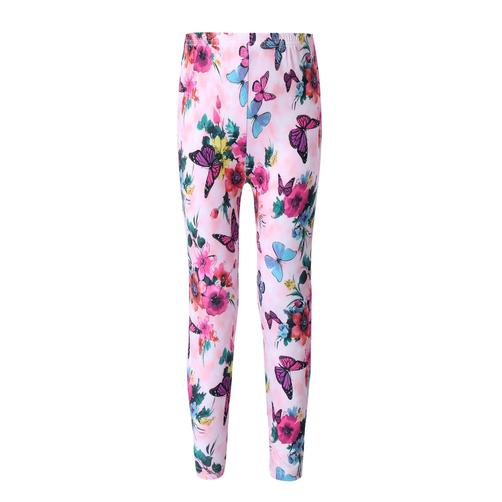 

Girls Milk Silk Cropped Leggings with Elastic Waistband Print Flower Pattern Ankle Length Trousers Breathable Sport Leggings