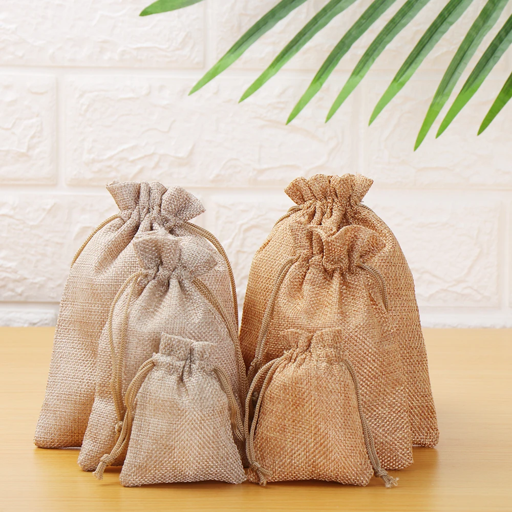 Джутовые подарочные пакеты из натуральной мешковины 1 шт. хлопковый простой