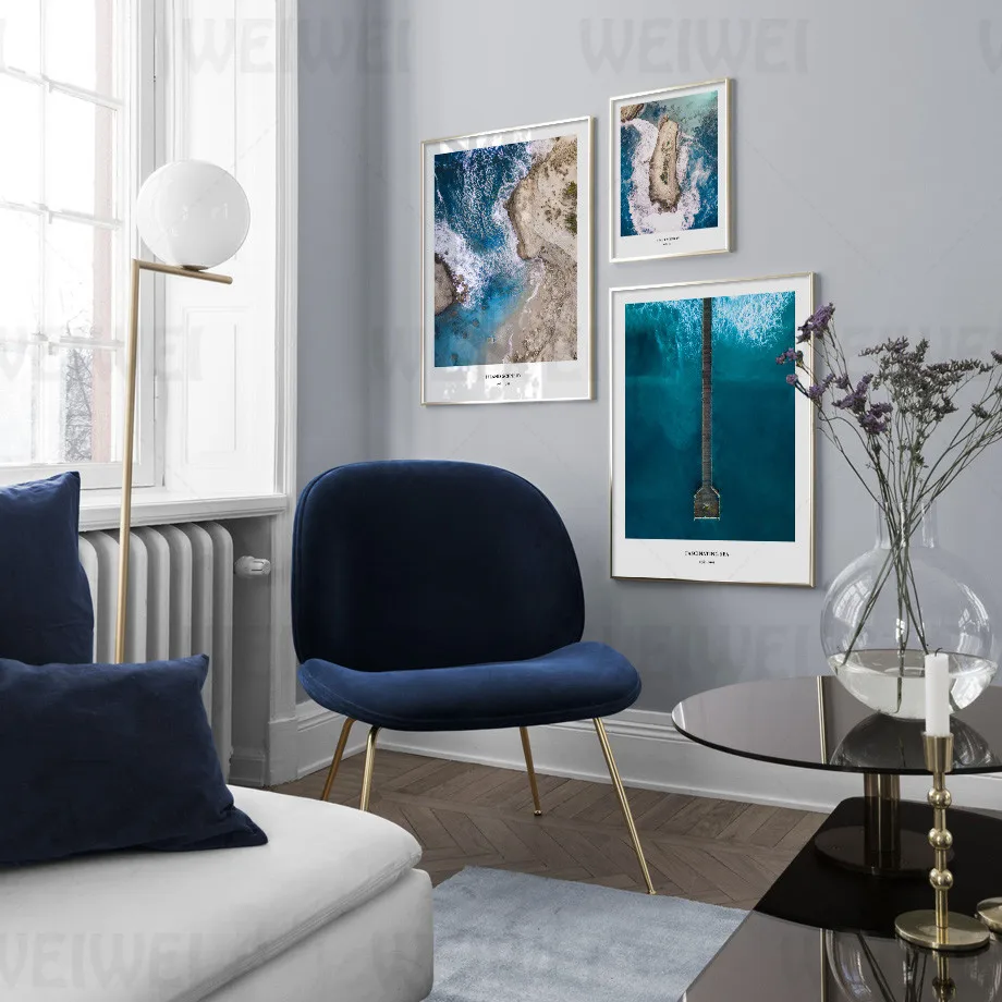 

Sea View Home Decoration Painting Blue Ocean Living Room Wall Canvas Poster Modern Landscape Print Study Room Dining Room Decor