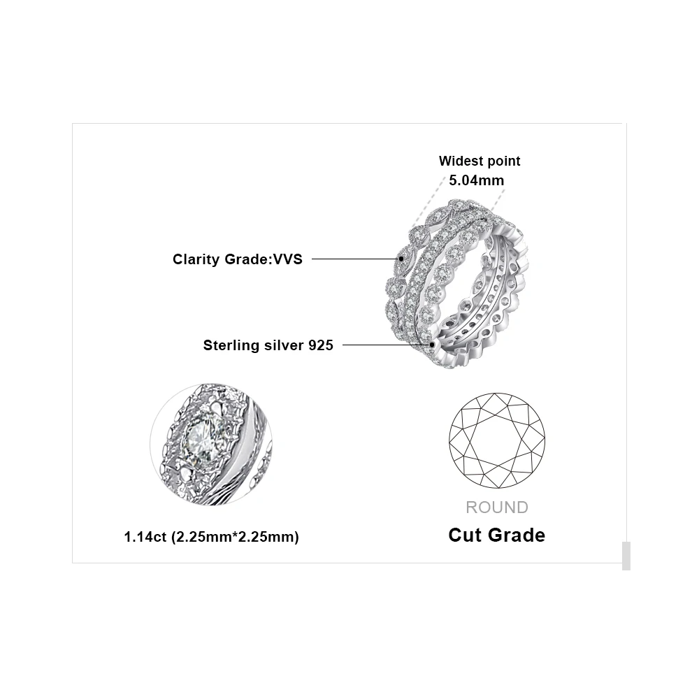 JewelryPalace 925 Sterling Silver Ring Cubic Zirconia Stackable Set Wedding Band Rings Simulated Diamond for Women | Украшения и