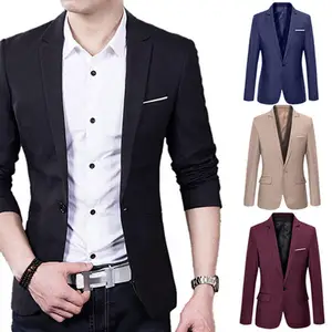 Casual Blazer Men Jackets Solid Color Men Blazers Long Sleeve Single Button Lapel Slim Suit Blazers 